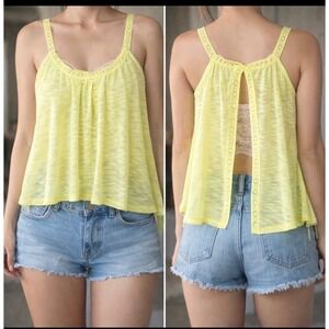 NWTs‎ Bethany Mota Aeropostale Yellow Crochet Lace Open Back Cami Tank  M Boh